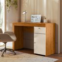 Ver imagem 1 de Mesa Escrivaninha para Computador Home Office 2 Gavetas Porta Canela Off