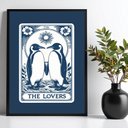 Ver imagem 1 de Quadro Decorativo Carta Tarot - Pinguins 45x34cm:moldura Branca