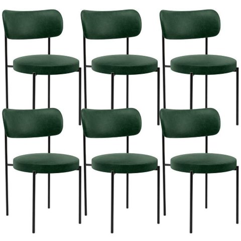 Kit 06 Cadeiras Estofadas para Sala de Jantar Louise L02 Couríssimo Verde - Lyam Decor