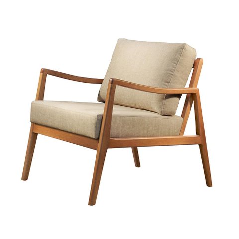 Poltrona Giulia Luxo Madeira Maciça Castellar Móbile Linho Bege Claro