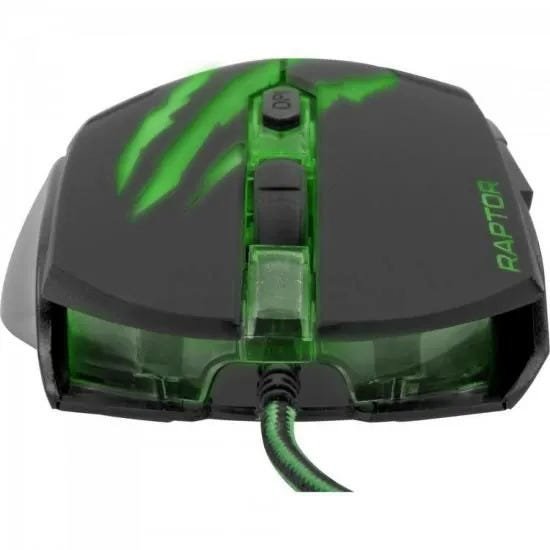 Mouse Gamer USB 3200DPI RAPTOR OM-801 Preto/Verde FORTREK - 4