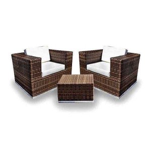 Conjunto de Sofá Fibra Sintética Cidade do Cabo - 2 Poltronas + 1 Mesa Centro - Tecido Duna Cru