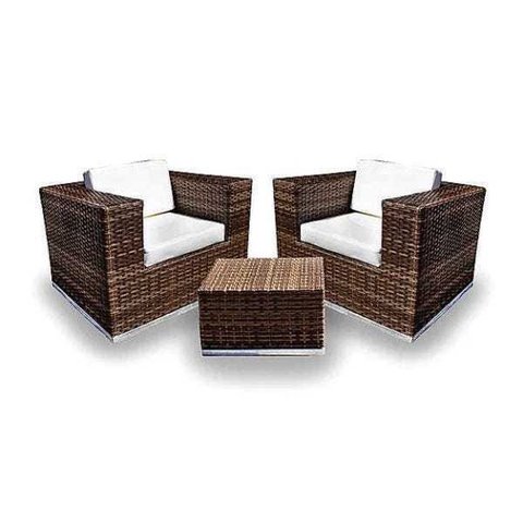 Conjunto de Sofá Fibra Sintética Cidade do Cabo - 2 Poltronas + 1 Mesa Centro - Tecido Duna Cru