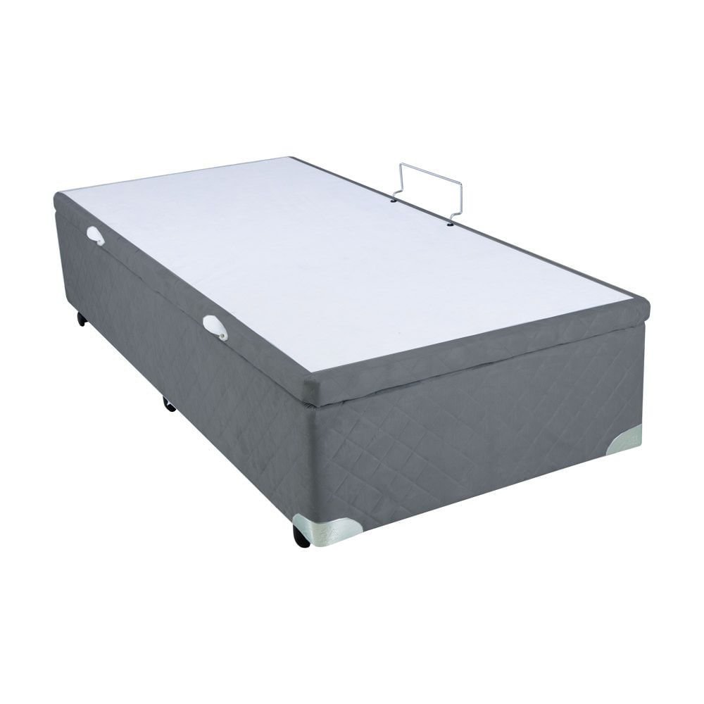 Cama Box Baú Solteiro Suede 78x188cm - Genki Kenko Colchões:cinzachumbo