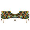 Ver imagem 1 de Kit 2 Poltronas Namoradeira Vega com Rodapé Suede Estampado Colorido Aradecor