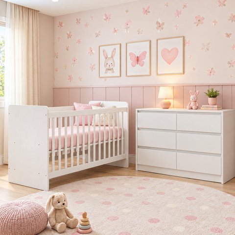 Conjunto Quarto de Bebê com Berço + Cômoda Amora Branco Espresso Moveis
