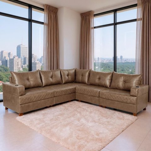 Sofá de Canto Essenza Luxo 5 Lugares Reclinável 257cm Café Veludo