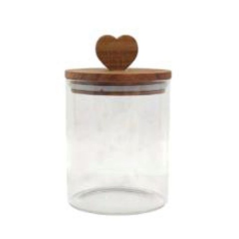 Pote Vidro Borossilicato C/ Tampa Madeira Coração 750ml Tuut