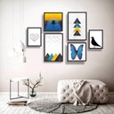 Ver imagem 1 de Conjunto Kit 6 Quadros Decorativos Amarelo Azul Geometrico Home Sala