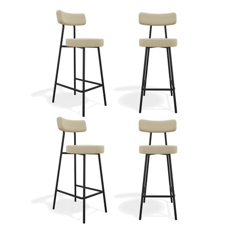 Kit 04 Banquetas Alta Cozinha Kobe Estofada com Encosto Linho Bege - Abmaza
