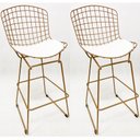 Ver imagem 1 de Kit 2 Banquetas para Cozinha média Bertoia cor Dourado fosco assento branco altura 60cm -