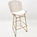 Ver imagem 2 de Kit 2 Banquetas para Cozinha média Bertoia cor Dourado fosco assento branco altura 60cm -