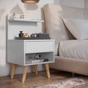 Ver imagem 1 de Mesa de Cabeceira Sleep com 1 Gaveta com Pés Estilo Retrô - Branco