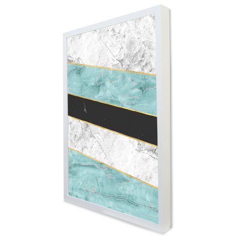 Quadro Decorativo Caixa Geométrico Branco e Azul Tacolado Moldura Caixa Alta 4,5cm Madeira sem Vidro