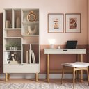 Ver imagem 1 de Mesa Escrivaninha e Estante Livreiro Pé Madeira Luara Off White A10 - Mpozenato
