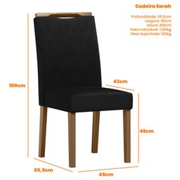 Cadeira para Mesa de Jantar Sarah Kit 2 Peças Amêndoa Veludo Preto – New Ceval - 2