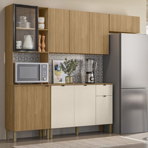 Armário de Cozinha Completa Mdf 9 Portas Kyoto Plus - Freijó/freijó/soft