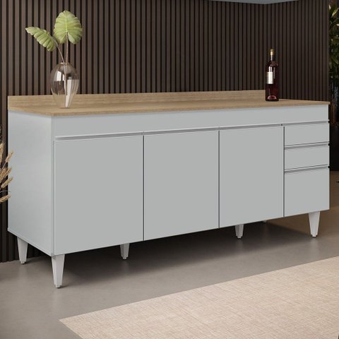 Balcão de Cozinha para Pia 180cm com Tampo 4 Portas Dallas Cinza Claro/castanho - Lumil