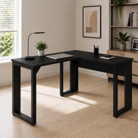 Escrivaninha em L 120 cm X 150 cm Home Office e Escritório Pés Metal F5 Office Cor:Preto