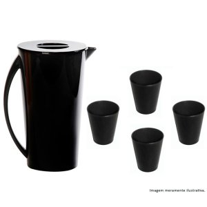 Kit Jarra Fresc Vemplast com 1 Jarra 4 Copos Linha Tropical em Polipropileno - Preto