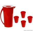 Ver imagem 1 de Kit Jarra Fresc Vemplast com 1 Jarra 4 Copos Linha Tropical em Polipropileno - Vermelho