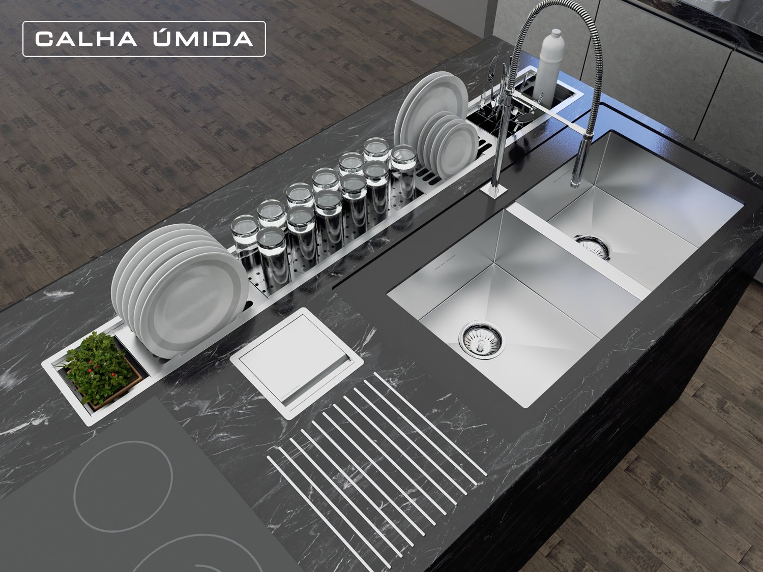 Calha Úmida Kitchen 6 módulos com porta horta ou gelo - 4