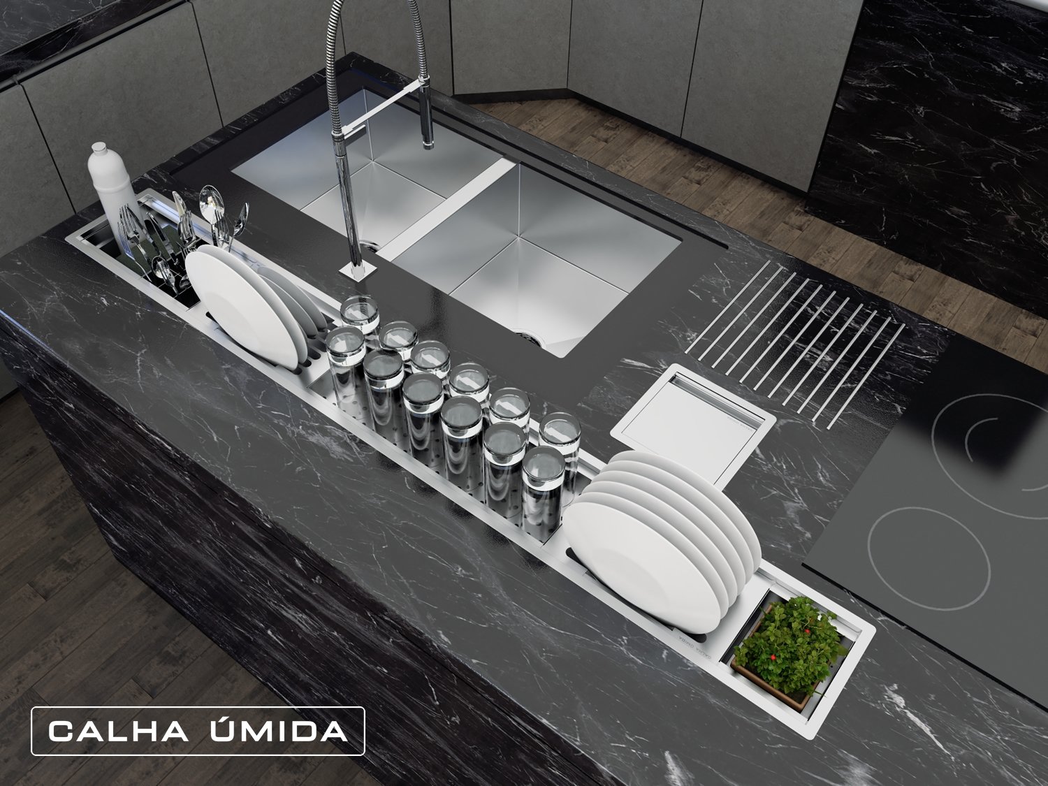 Calha Úmida Kitchen 6 módulos com porta horta ou gelo - 2