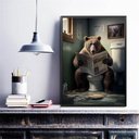 Ver imagem 2 de Quadro Urso no Banheiro Lendo Jornal 24x18cm - com Vidro:madeira Branca
