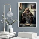 Ver imagem 1 de Quadro Urso no Banheiro Lendo Jornal 24x18cm - com Vidro:madeira Branca
