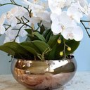 Ver imagem 2 de Arranjo Artificial com Seis Hastes de Orquídeas Branca 3D no Vaso Bronze