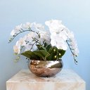 Ver imagem 1 de Arranjo Artificial com Seis Hastes de Orquídeas Branca 3D no Vaso Bronze