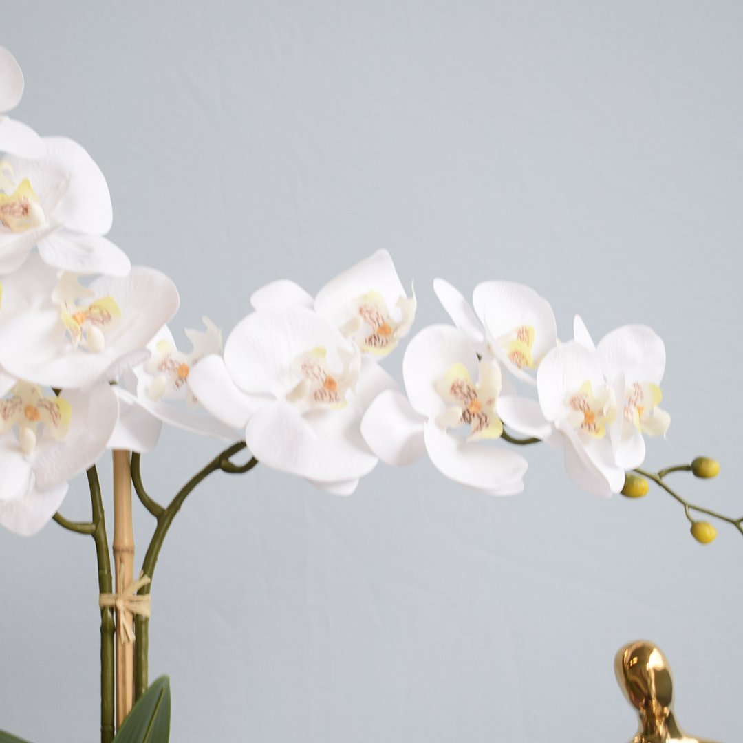 Arranjo com Duas Orquídeas Artificiais Branca no Vaso de Vidro Transparente - 2
