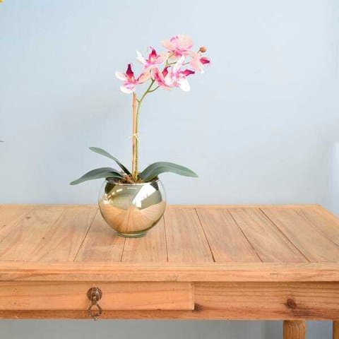 Arranjo de Orquídea Artificial Tigre 3D no Vaso Prateado | Linha Permanente Formosinha