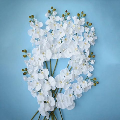 Kit 12 Orquídeas Artificiais Brancas Aveludadas 95cm - M