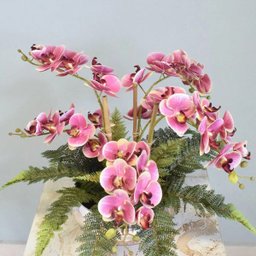 Arranjo Artificial com Seis Hastes de Orquídeas Rosa no Vaso Rose Gold - 3