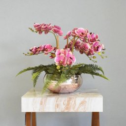 Arranjo Artificial com Seis Hastes de Orquídeas Rosa no Vaso Rose Gold - 2