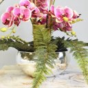 Ver imagem 3 de Arranjo de Orquídeas Artificial Rosa e Samambaia no Vaso Prateado|Linha permanente Formosinha