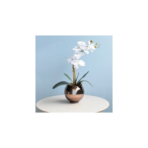 Arranjo de Orquídea Artificial Branca no Vaso Bronze