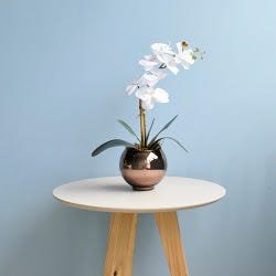 Arranjo de Orquídea Artificial Branca no Vaso Bronze - 5