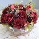 Ver imagem 2 de Flores Artificiais Arranjo de Flores Rosas Vermelhas Artificial No Vaso Bronze|Linha Permanente
