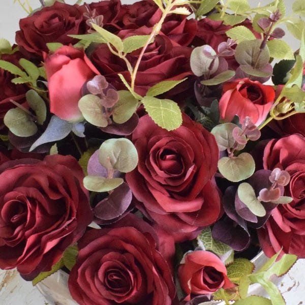 Flores Artificiais Arranjo de Flores Rosas Vermelhas Artificial No Vaso Bronze|Linha Permanente - 4