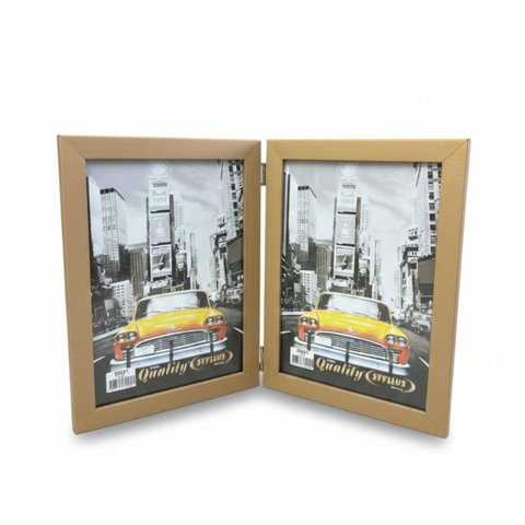 Porta Retrato Duplo Vertical 15x21 Moldura Madeira Premium:dourado