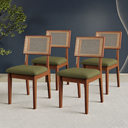 Ver imagem 1 de Kit Conjunto 4 Cadeiras Estofadas Sala de Jantar Encosto em Tela Pinhão/Verde - Dalla Costa