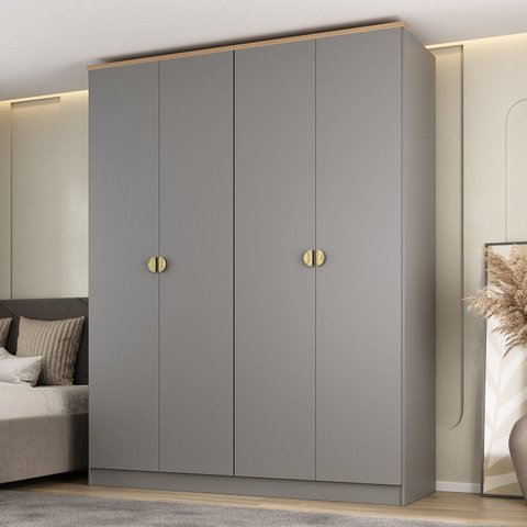 Guarda-Roupa Solteiro 100% MDF 4 Portas Brescia Cinza/Urbi