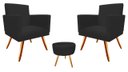 Ver imagem 1 de Kit 2 Poltronas Decorativa Nina + Puff Redondo Suede Preto Pés Madeira Mz Decor