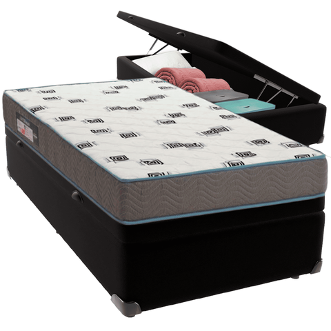 Cama Box Baú e Colchão Light Espuma D33 Solteiro Ortobom: Preto