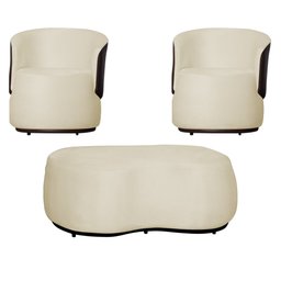 Kit 2 Poltronas Decorativas e 1 Puff Grande Design Orgânico Beatriz Suede Composê Corino Marrom - Es - 1