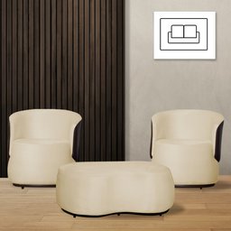 Kit 2 Poltronas Decorativas e 1 Puff Grande Design Orgânico Beatriz Suede Composê Corino Marrom - Es - 2