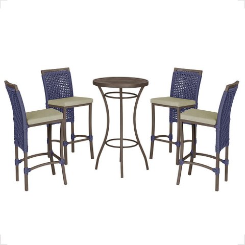 Mesa Bistrô e 4 Banquetas Roma Marrom Corda Náutica Estofado 7 Trama Original