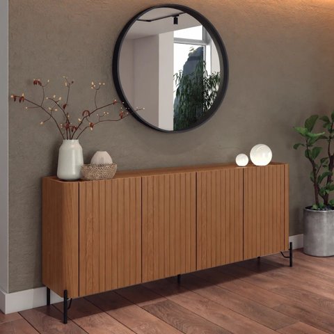 Buffet Bend 180 cm Porta Frisada Incolar Cedro com Pé Preto